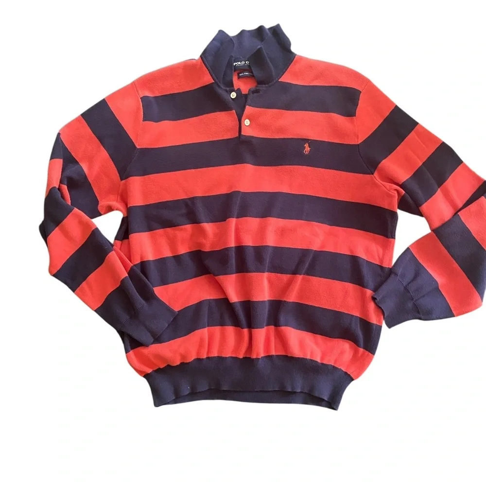 VTG PIMA Cotton Polo Ralph Lauren Golf Striped Collared Sweater 2XL